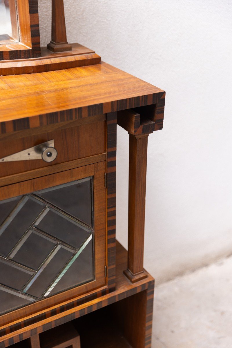 Deco Sideboard In Walnut And Rosewood Rio With Mirror And Side Columns-photo-3