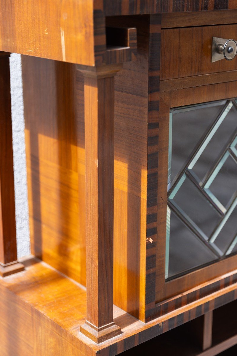 Deco Sideboard In Walnut And Rosewood Rio With Mirror And Side Columns-photo-5