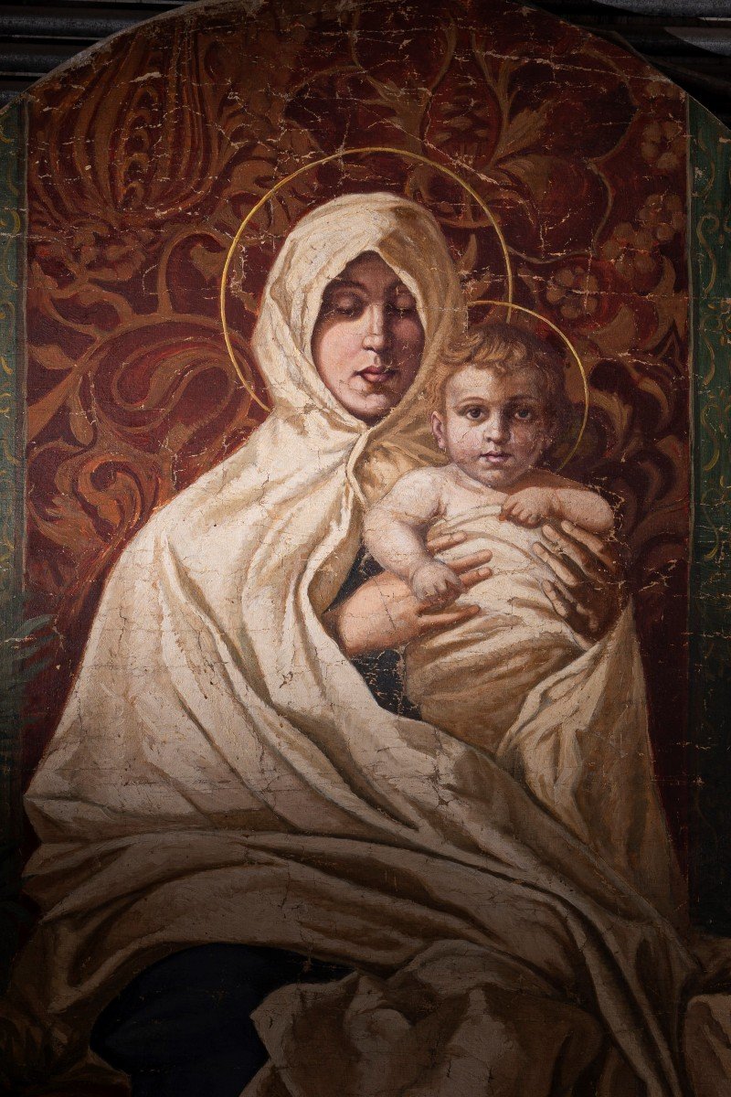 Madonna With Child, Oil On Canvas Altarpiece-photo-2