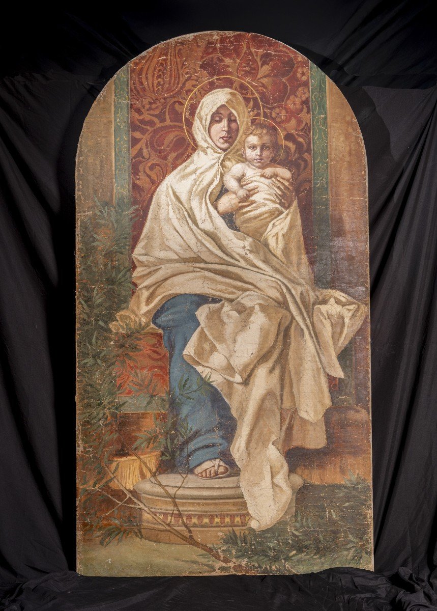 Madonna With Child, Oil On Canvas Altarpiece