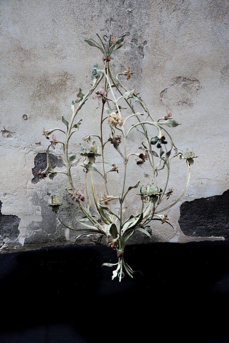 Wrought Iron Chandelier With Floral Decoration