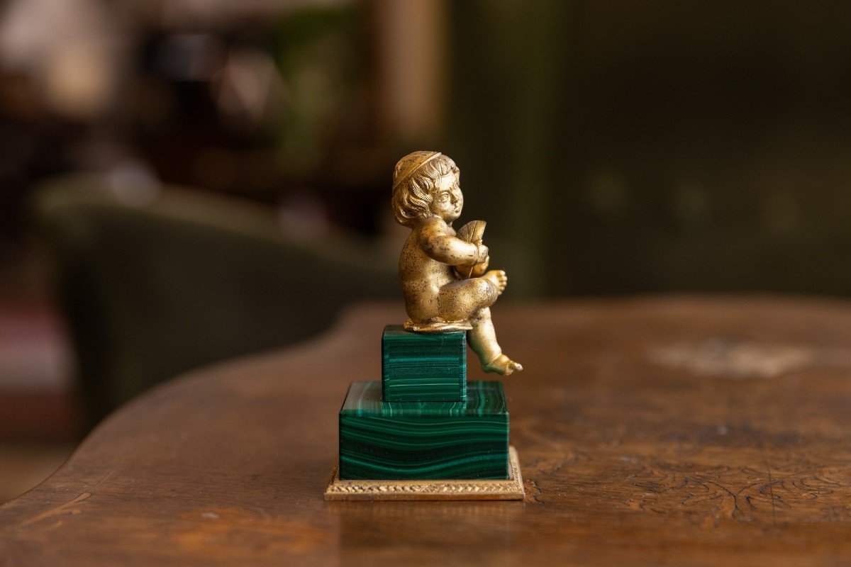 Putto En Malachite Et Bronze Doré-photo-3