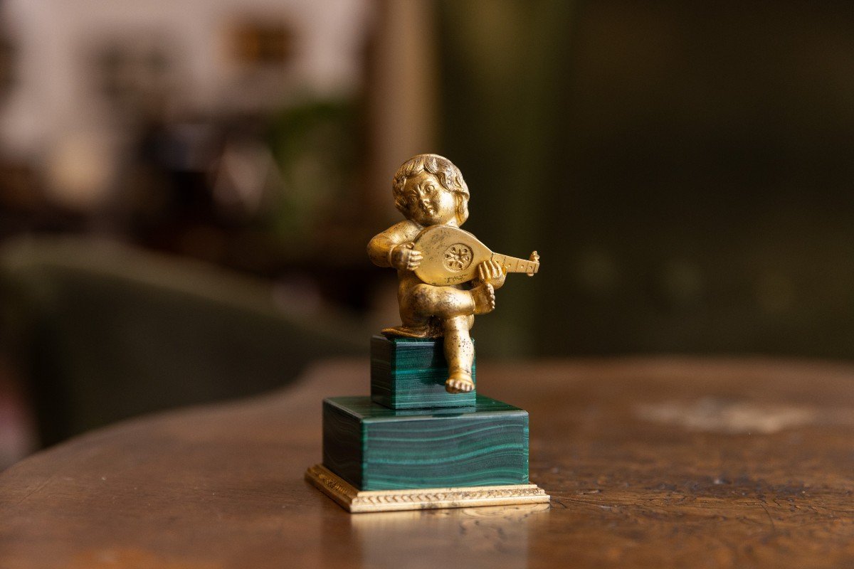 Putto En Malachite Et Bronze Doré-photo-1