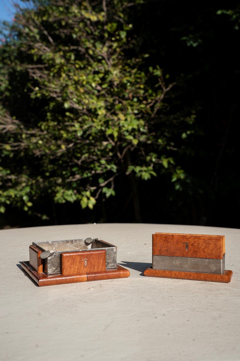 Trussardi Desk Set, Ashtray And Card Holder, Ca. 1970-photo-2