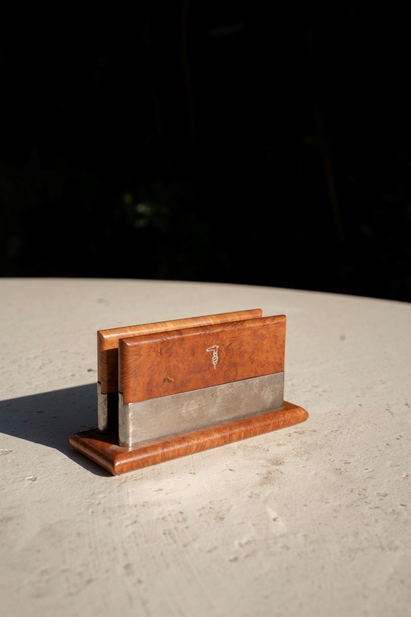 Trussardi Desk Set, Ashtray And Card Holder, Ca. 1970-photo-3