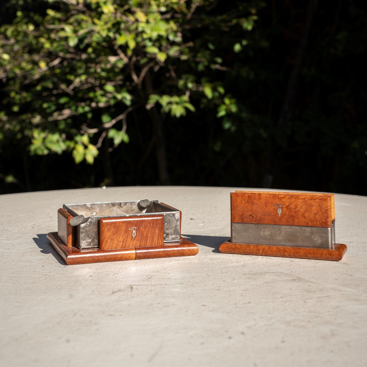 Trussardi Desk Set, Ashtray And Card Holder, Ca. 1970