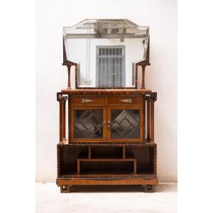 Deco Sideboard In Walnut And Rosewood Rio With Mirror And Side Columns