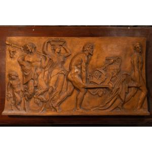 Sicilian Terracotta High Relief With Neoclassical Scene