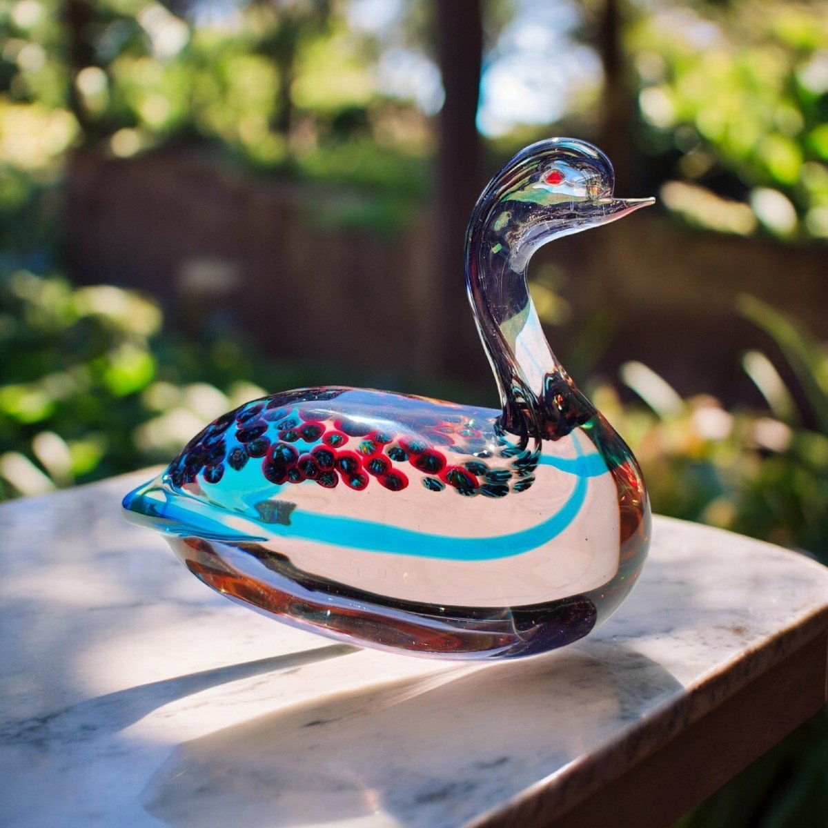 Antonio da Ros per Cenedese Canard Sommerso en Verre Alessandrite Avec Murrine, Murano 1962-photo-3