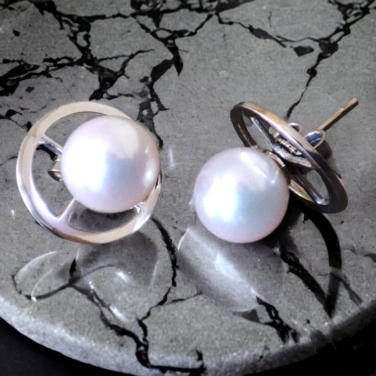 Pair Of 8 Mm Australian Cultured Pearl Stud Earrings With Removable White Gold Jackets.