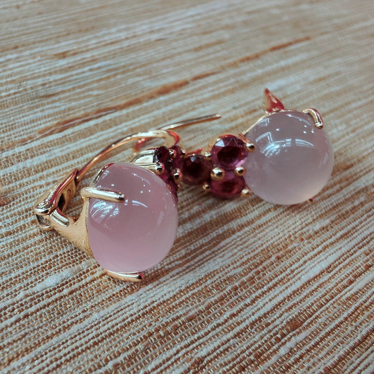Pomellato 18k Red Tourmaline And Rose Quartz Luna 18 Kt Rose Gold Drop Earrings -photo-2
