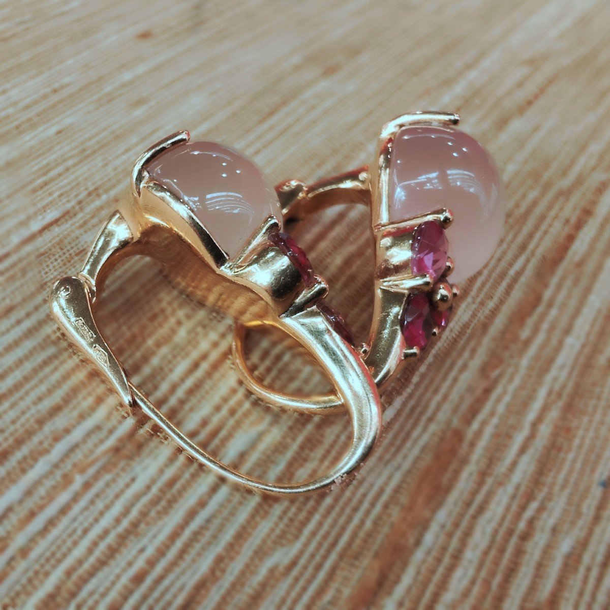 Pomellato 18k Red Tourmaline And Rose Quartz Luna 18 Kt Rose Gold Drop Earrings -photo-6