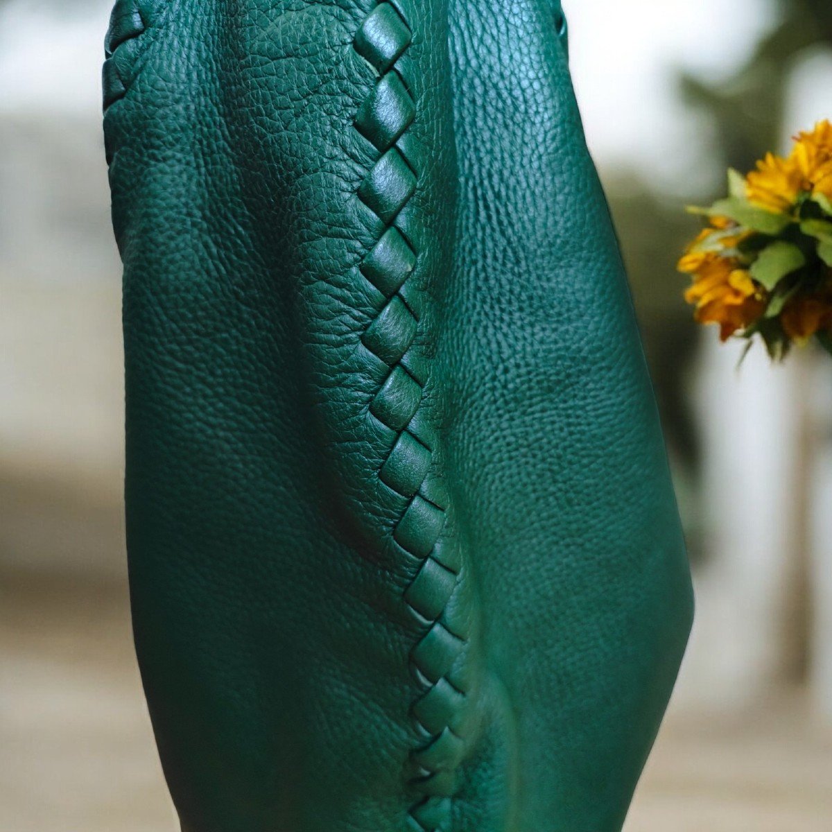 Bottega Veneta Sac à épaule Vintage "cervo Hobo" En Cuir De Cerf Vert Avec Bord Tissé-photo-2