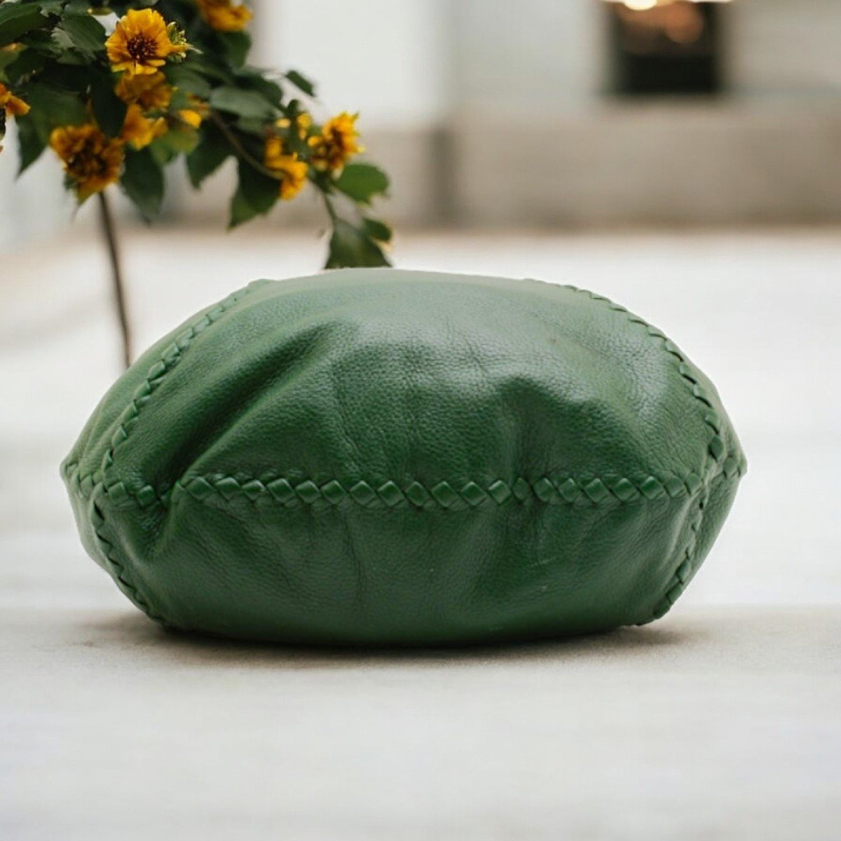 Bottega Veneta Sac à épaule Vintage "cervo Hobo" En Cuir De Cerf Vert Avec Bord Tissé-photo-7