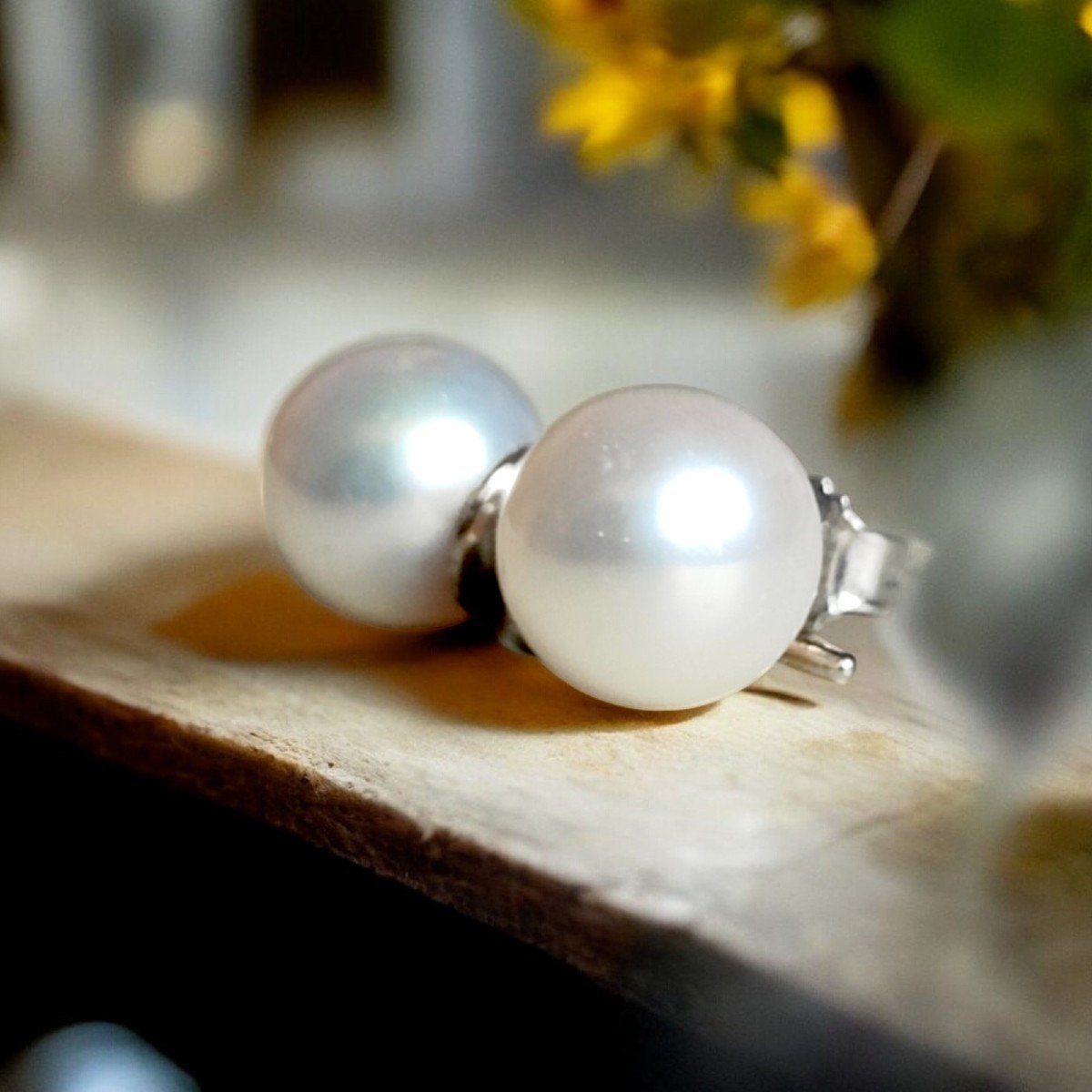 750 White Gold Earrings And Australian Pearls 8 Mm-photo-1