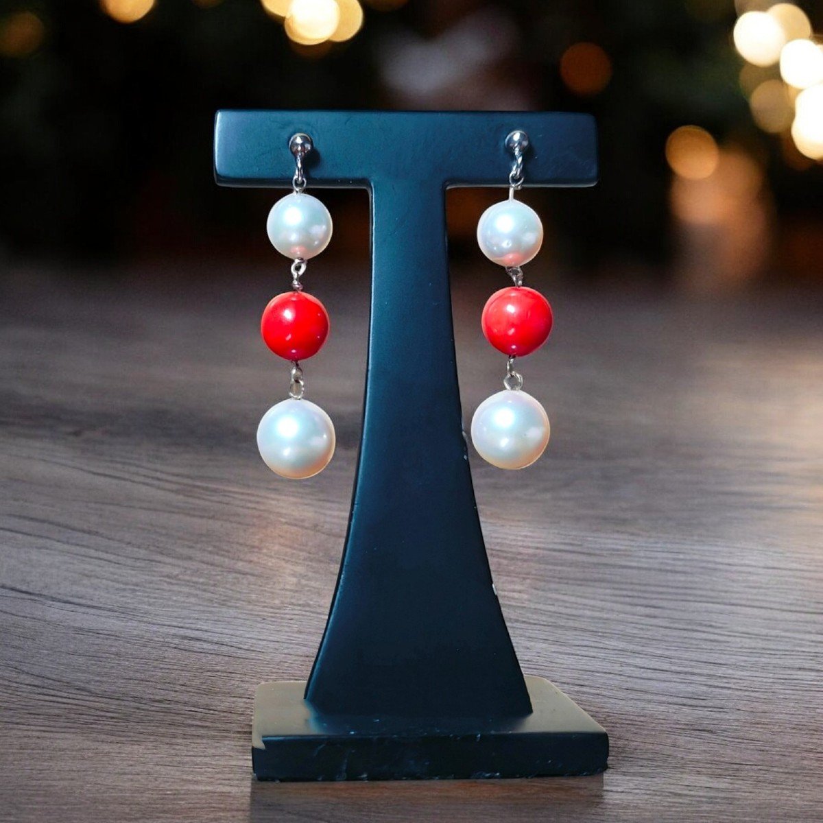  18kt White Gold, South Sea Pearls & Coral Drop Earrings