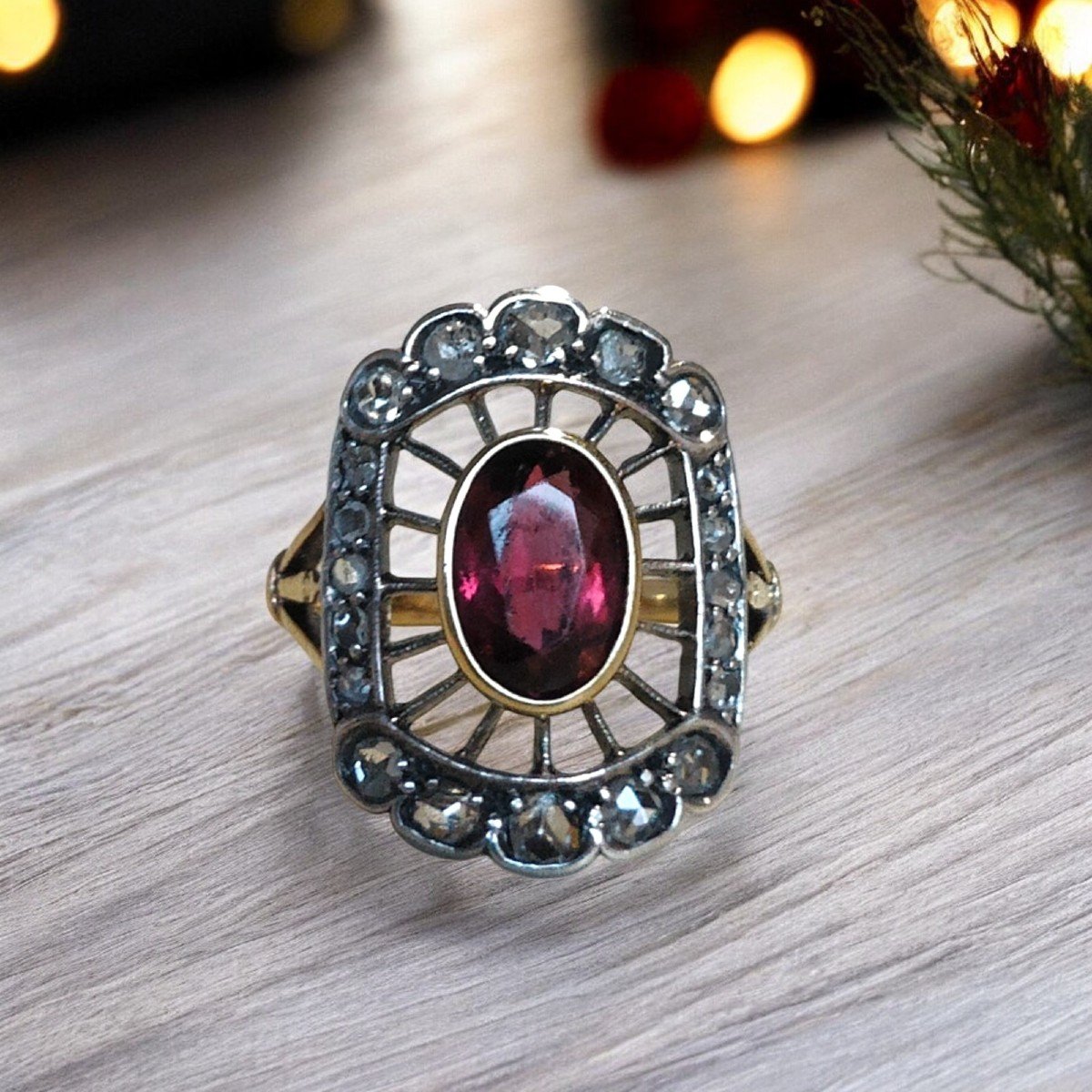 Vintage Pink Tourmaline And Rose Cut Diamond Ring, C.1940s-photo-2