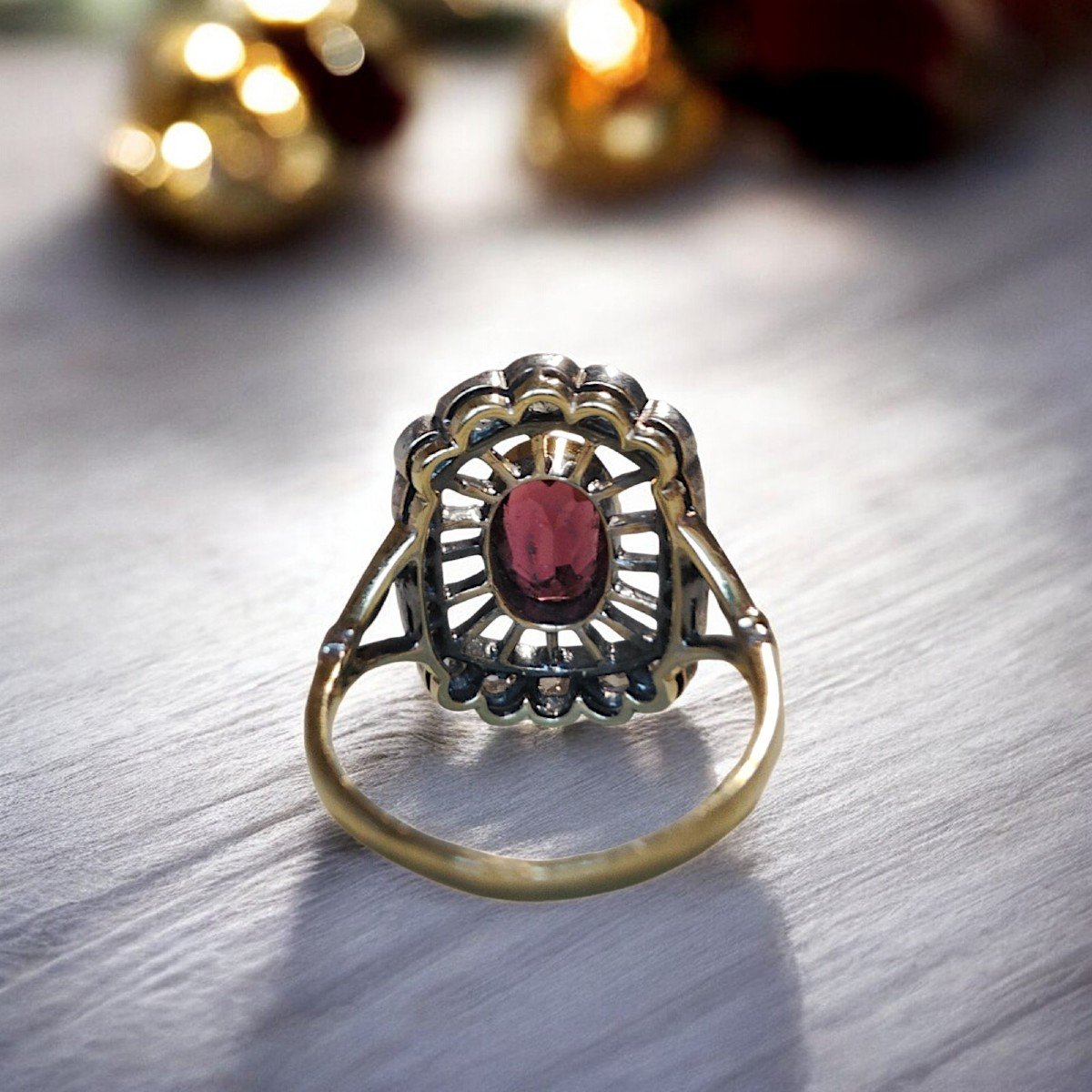 Vintage Pink Tourmaline And Rose Cut Diamond Ring, C.1940s-photo-1