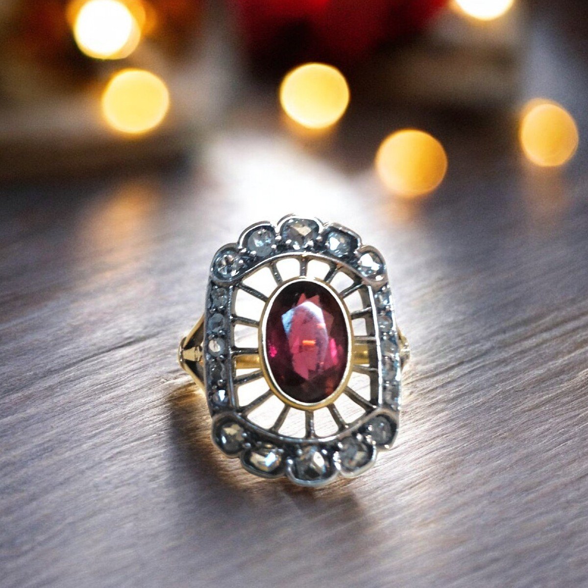 Vintage Pink Tourmaline And Rose Cut Diamond Ring, C.1940s-photo-3