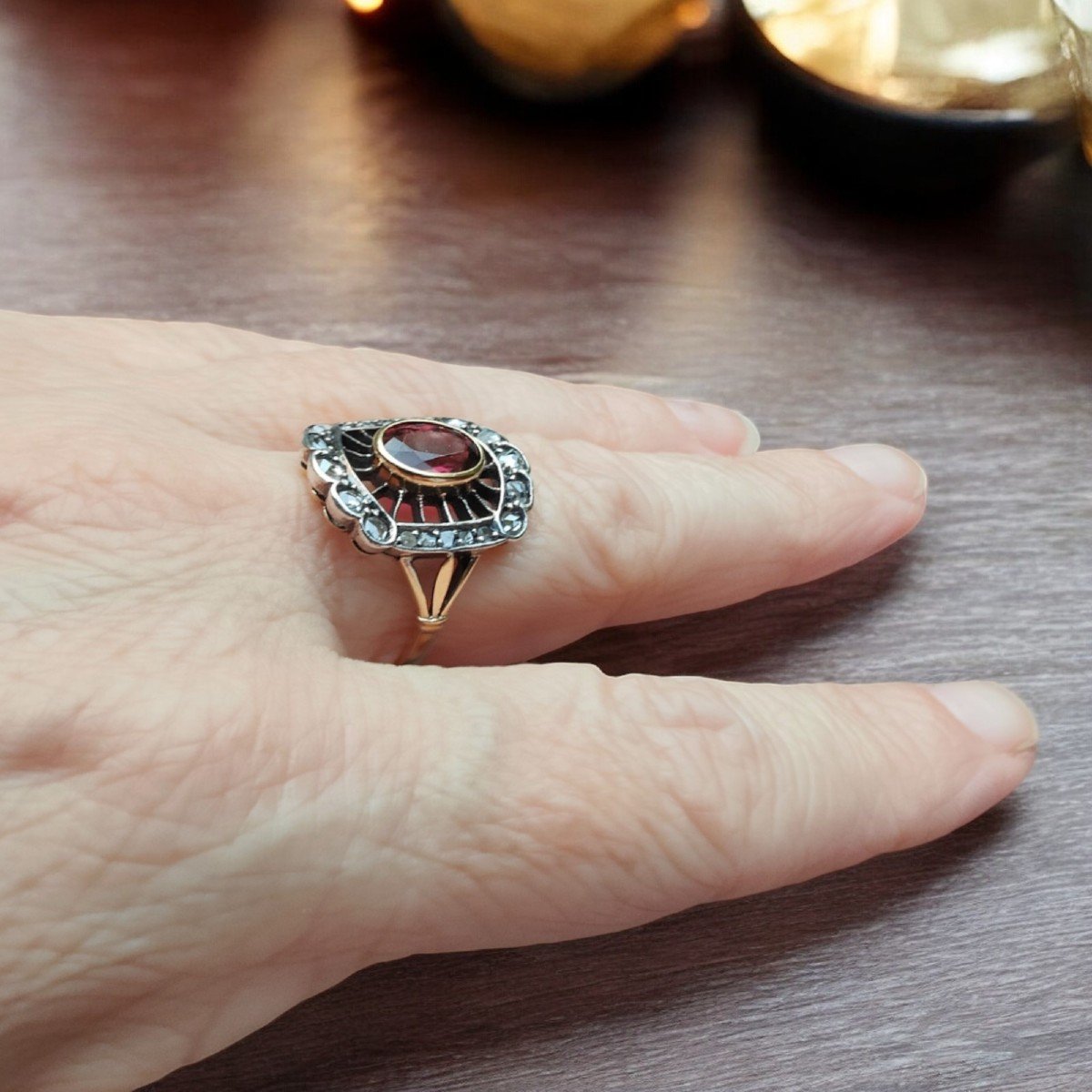 Vintage Pink Tourmaline And Rose Cut Diamond Ring, C.1940s-photo-4