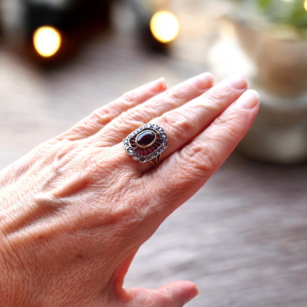 Vintage Pink Tourmaline And Rose Cut Diamond Ring, C.1940s-photo-5