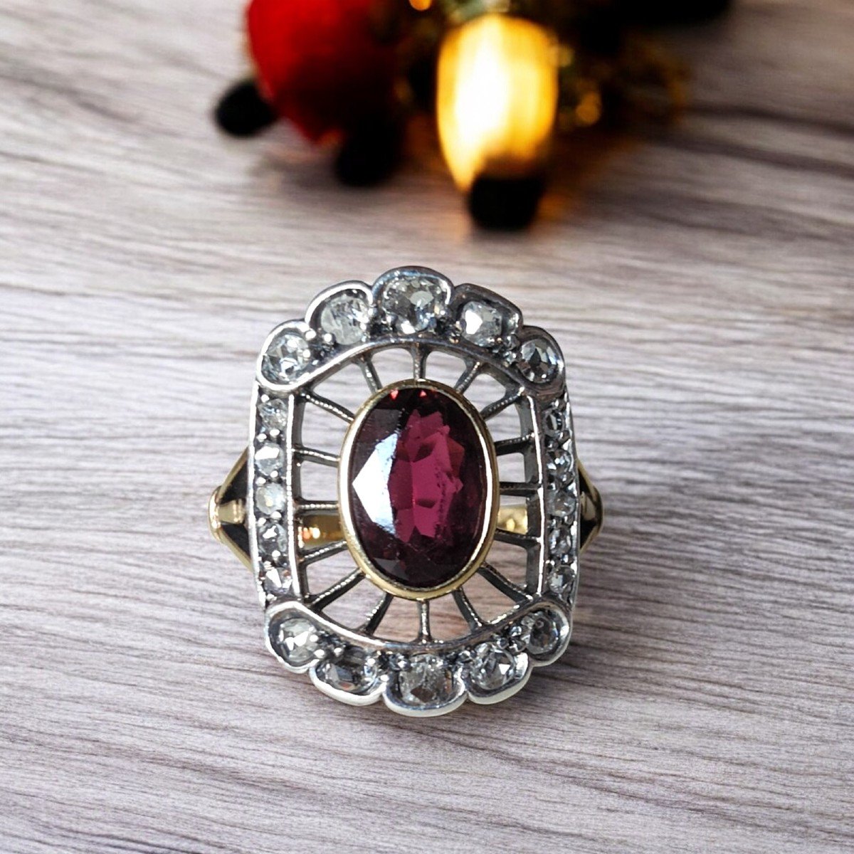 Vintage Pink Tourmaline And Rose Cut Diamond Ring, C.1940s