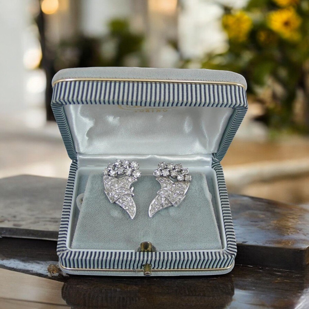 A Pair Of Art Deco Platinum 2.5 Ct. Diamonds Stud Earrings. C 1930