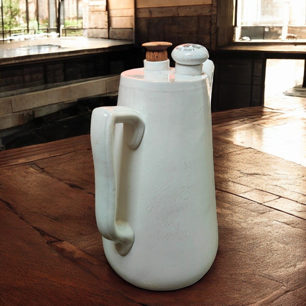 White Porcelain Divided Seltzer Bottle Pitcher – Lothe Apparatus- S C Richard 1873-1896-photo-1