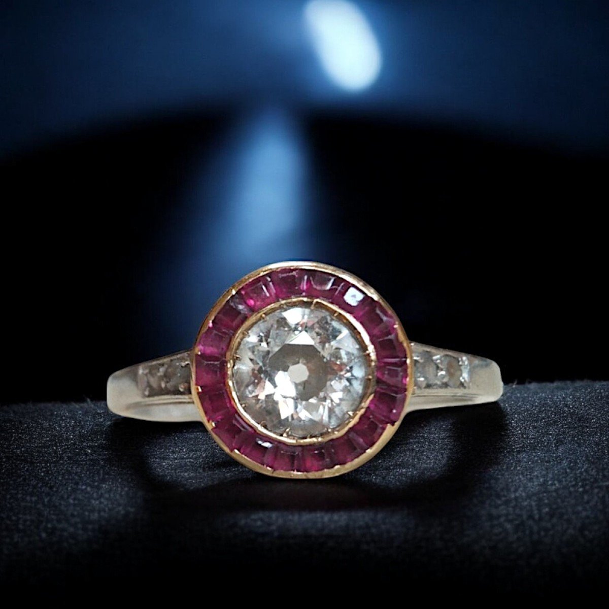 Art Deco .62 Carat Diamond And Burma Ruby Halo Ring. C1925-photo-2