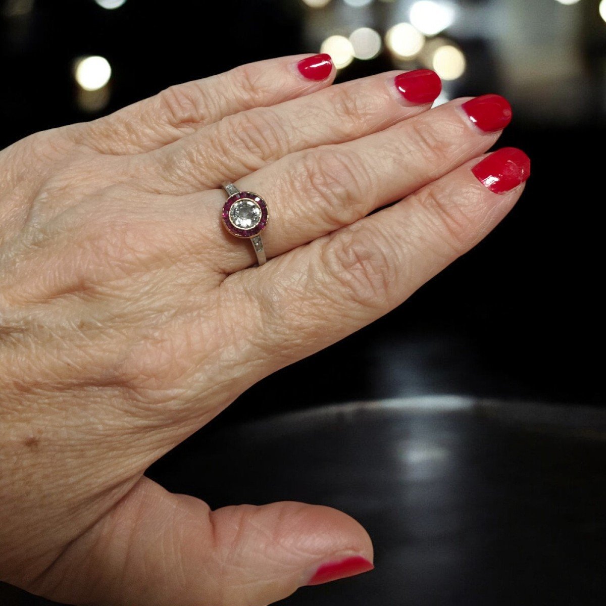 Art Deco .62 Carat Diamond And Burma Ruby Halo Ring. C1925-photo-1