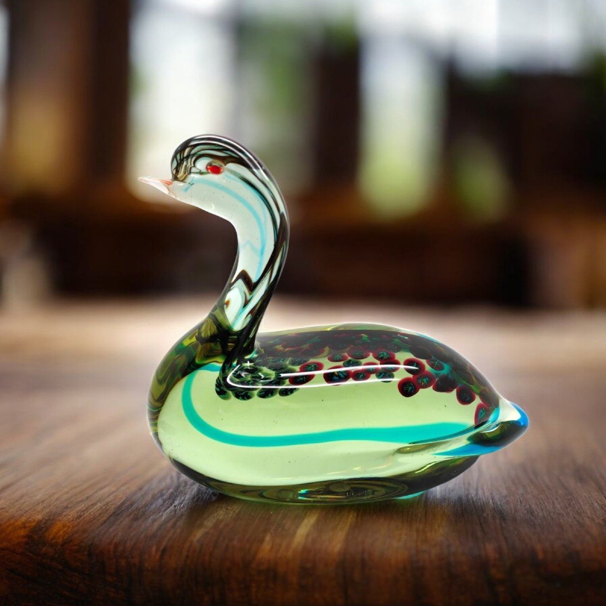 Antonio Da Ros (1936-2012) For Cenedese Neodymium Sommerso Glass Duck With Murrine, Ca 1962-photo-2