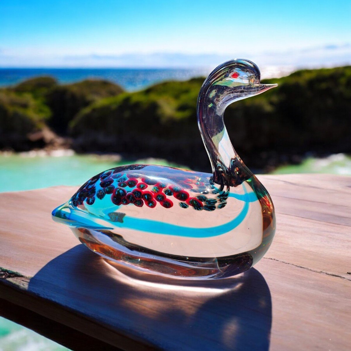 Antonio Da Ros (1936-2012) For Cenedese Neodymium Sommerso Glass Duck With Murrine, Ca 1962-photo-1