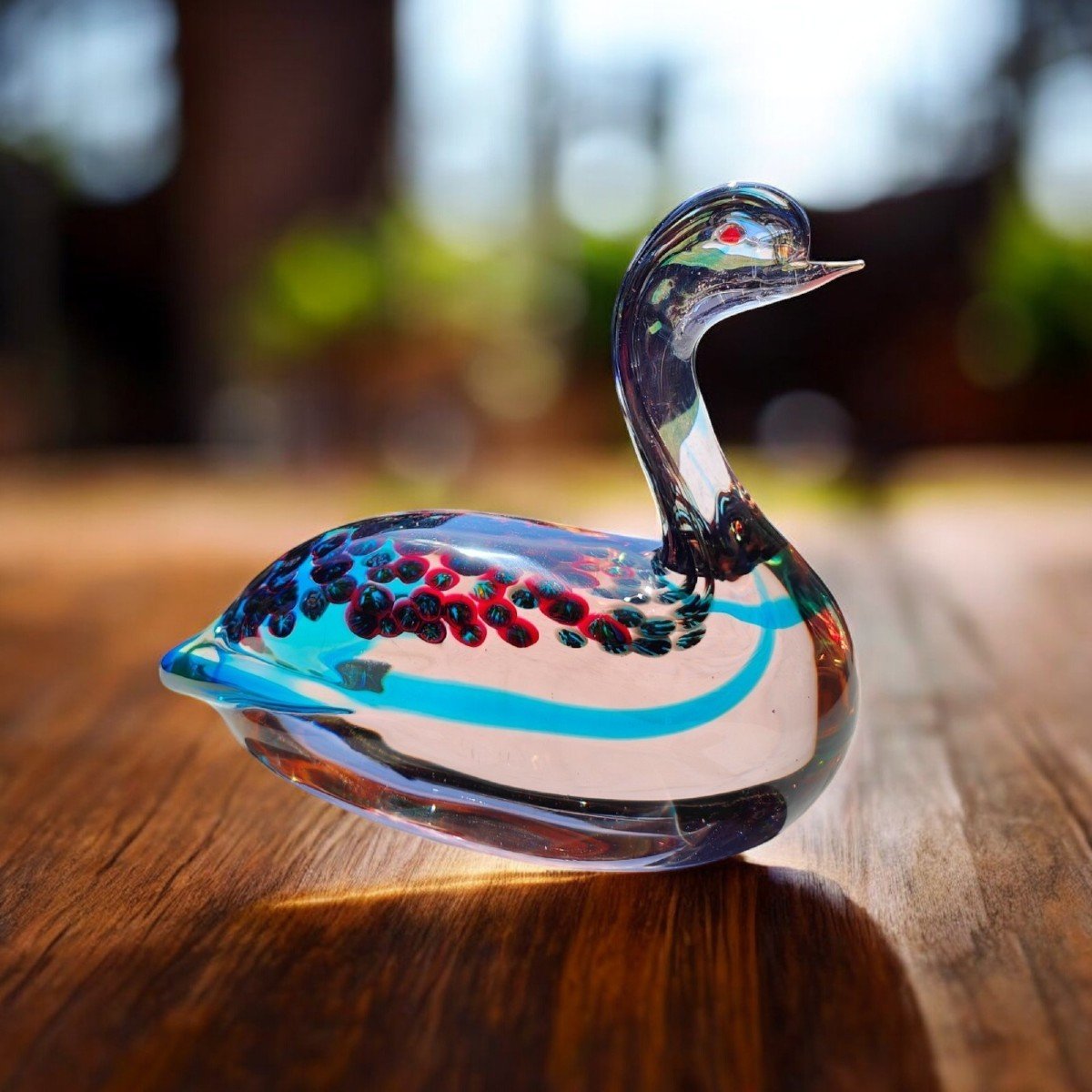 Antonio Da Ros (1936-2012) For Cenedese Neodymium Sommerso Glass Duck With Murrine, Ca 1962-photo-2