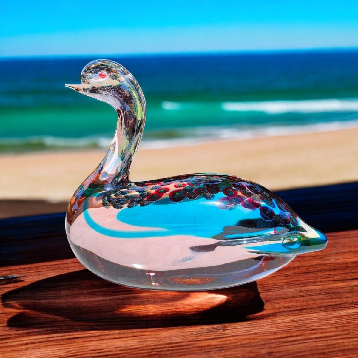 Antonio Da Ros (1936-2012) For Cenedese Neodymium Sommerso Glass Duck With Murrine, Ca 1962-photo-4