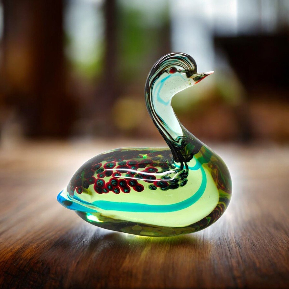 Antonio Da Ros (1936-2012) For Cenedese Neodymium Sommerso Glass Duck With Murrine, Ca 1962