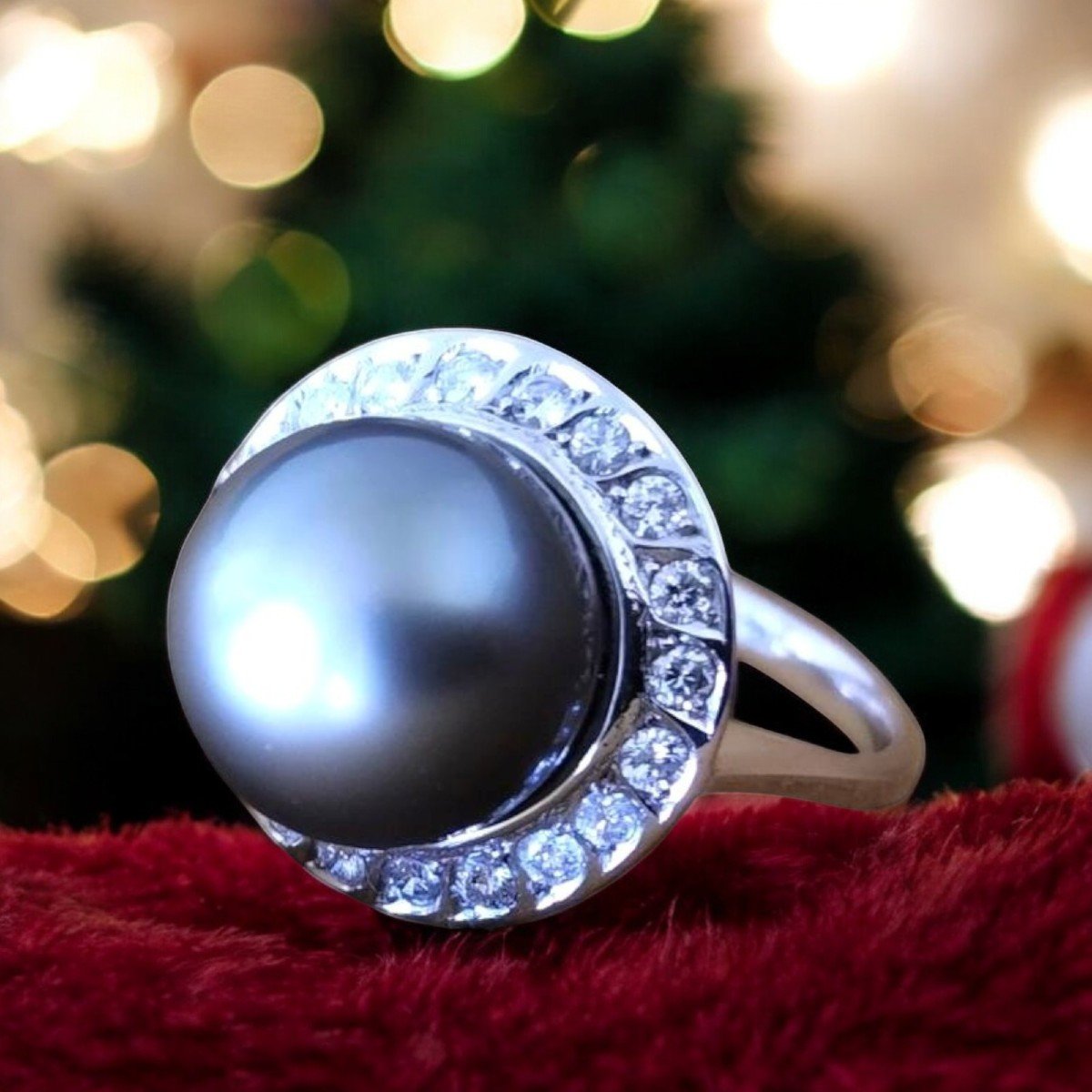 Belle Bague Perle Noir De Tahiti Et Diamants"-photo-2