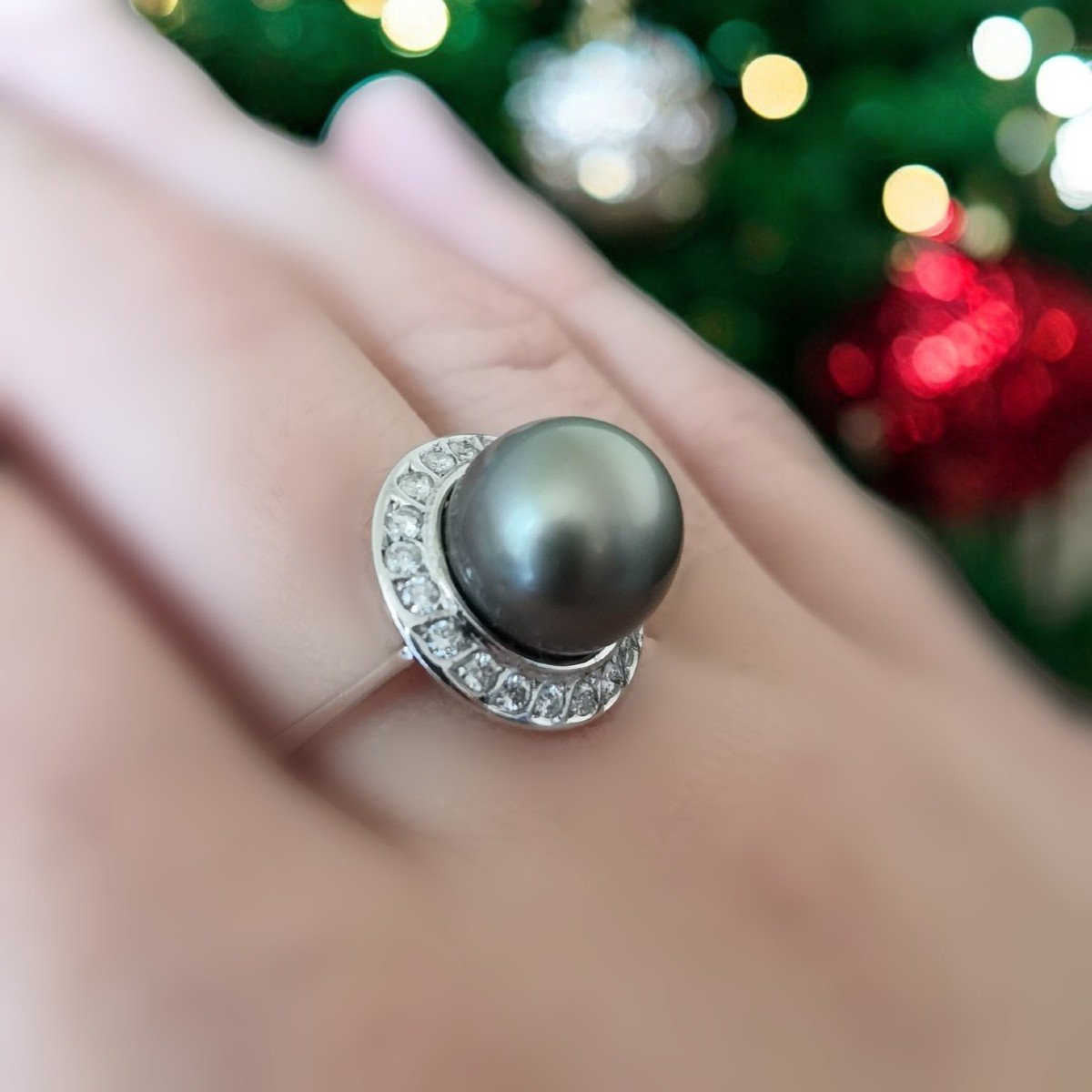 Belle Bague Perle Noir De Tahiti Et Diamants"-photo-1