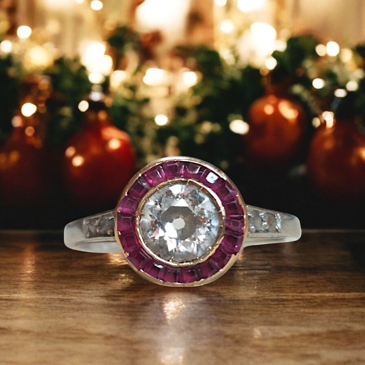 Art Deco .62 Carat Diamond And Burma Ruby Halo Ring. C1925-photo-2