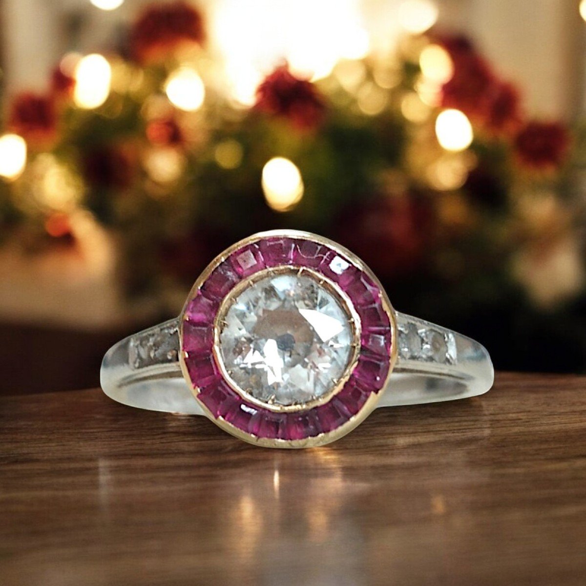 Art Deco .62 Carat Diamond And Burma Ruby Halo Ring. C1925-photo-3