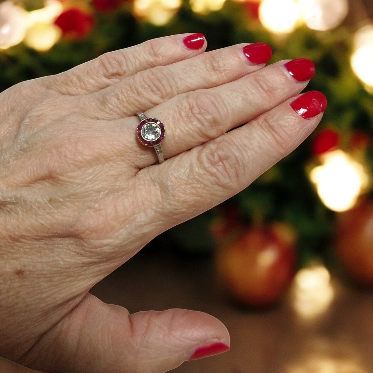 Art Deco .62 Carat Diamond And Burma Ruby Halo Ring. C1925-photo-4