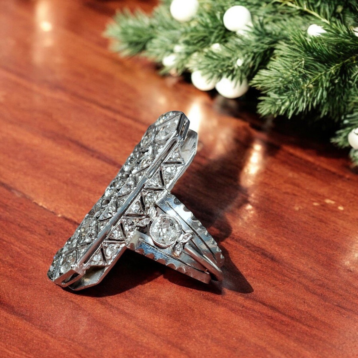  Art Deco Plaque Platinum Diamond Ring. 4.45 Ct . C1920-photo-2