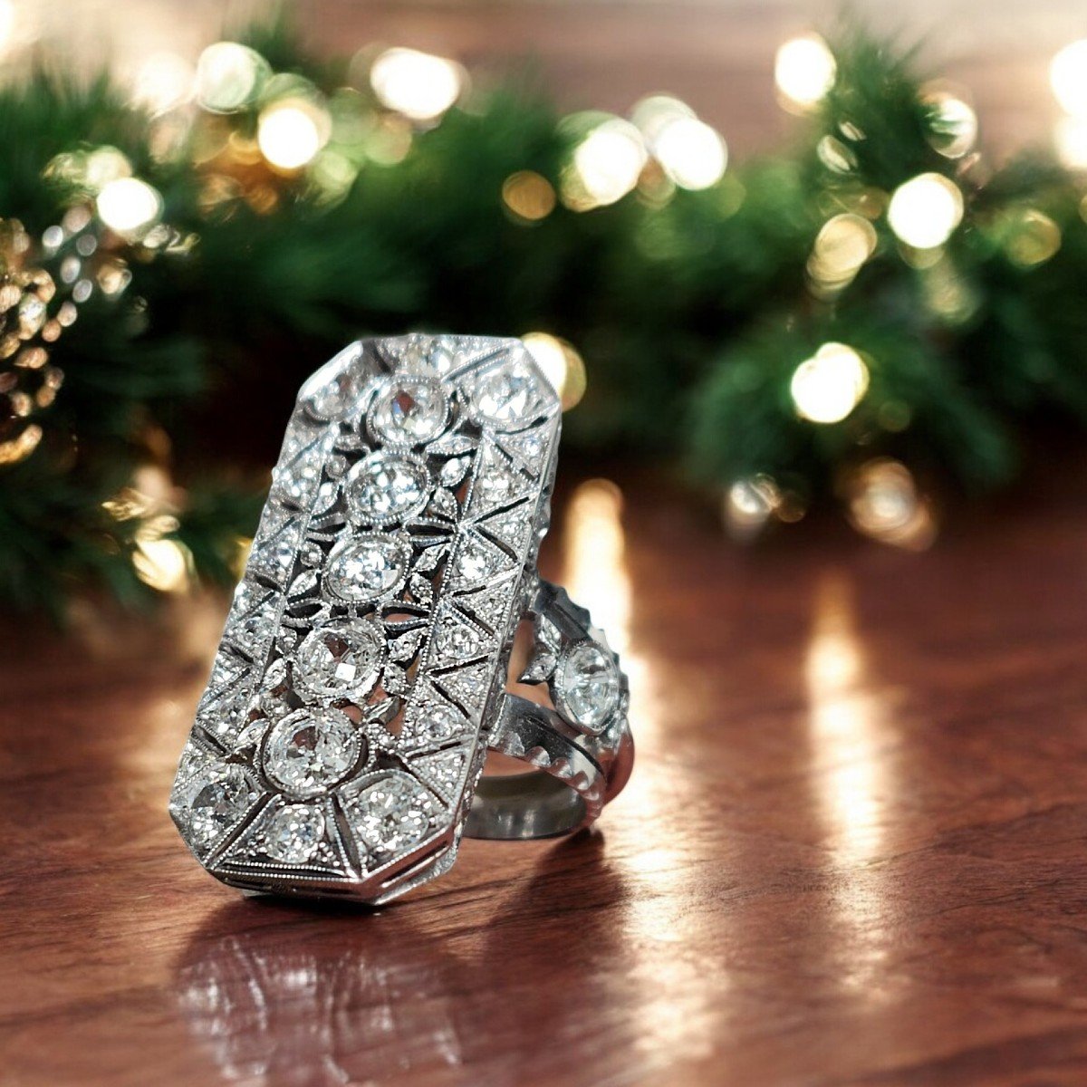  Art Deco Plaque Platinum Diamond Ring. 4.45 Ct . C1920-photo-3