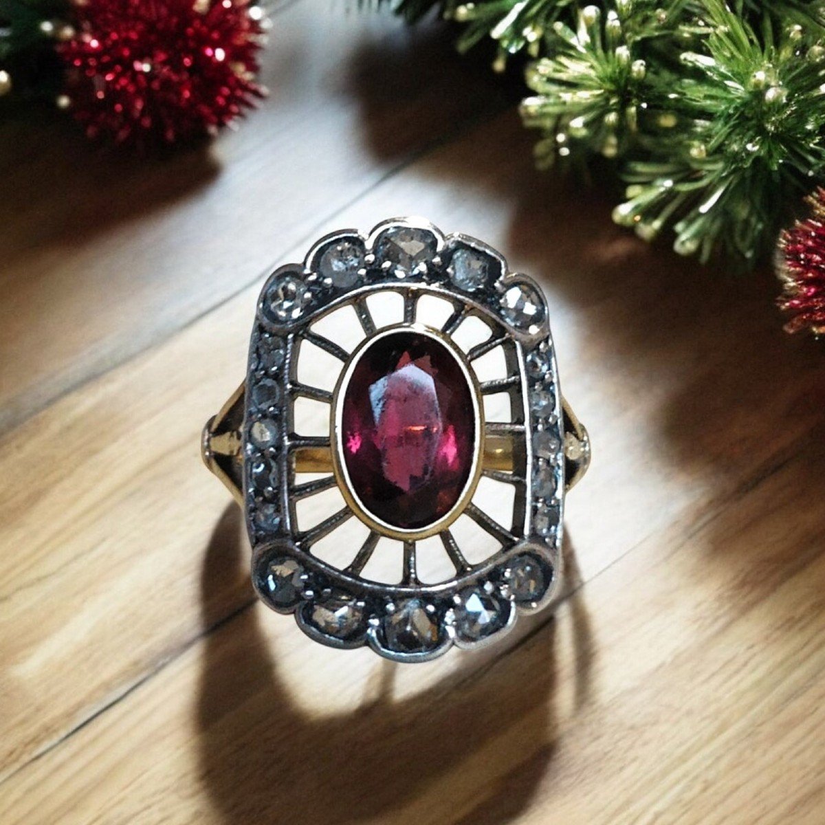 Bague 1940 En Tourmaline Rose Et Diamant Taille Rose-photo-2