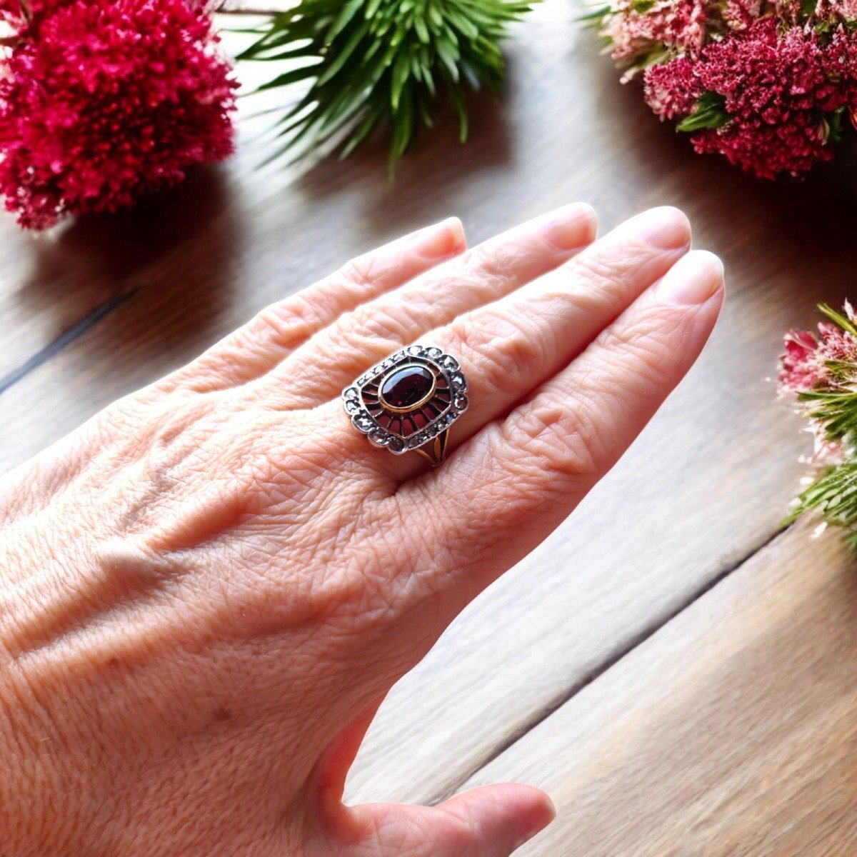 Bague 1940 En Tourmaline Rose Et Diamant Taille Rose-photo-5