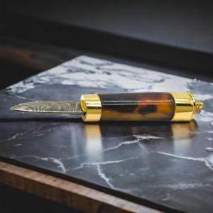 Miniature Shell, 18 Kt Gold & Damascus Barrel Knife