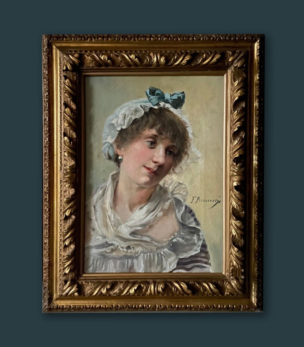 Female Portrait Depicting A Woman With A Cap - Signed F.brunery (1849-1926)