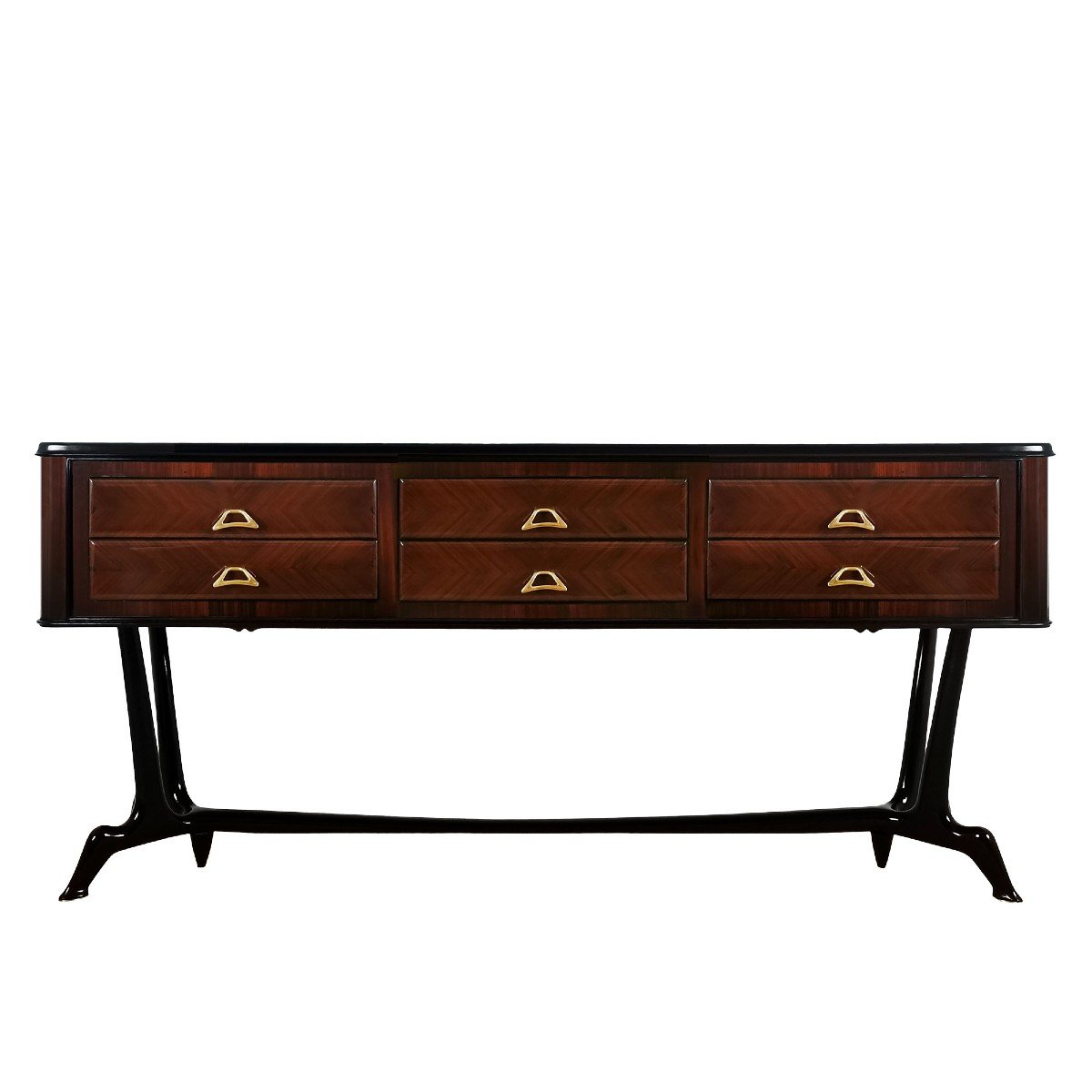 Chest Of Six Drawers In Solid Wood Veneered With Rosewood - Italy 1950