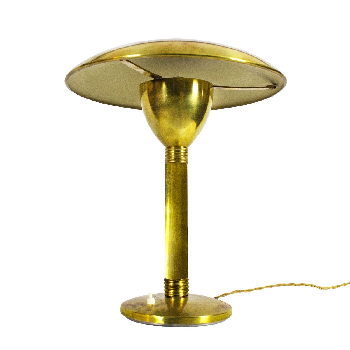 Large Art Deco Polished Brass Table Lamp - Italy 1930s-photo-4