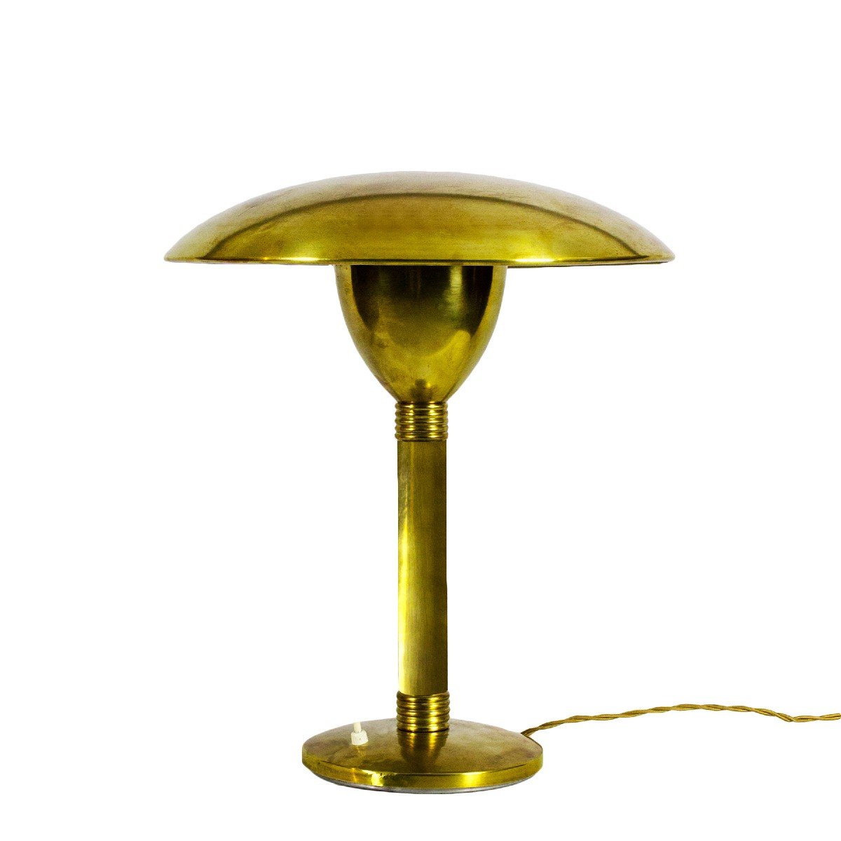 Large Art Deco Polished Brass Table Lamp - Italy 1930s