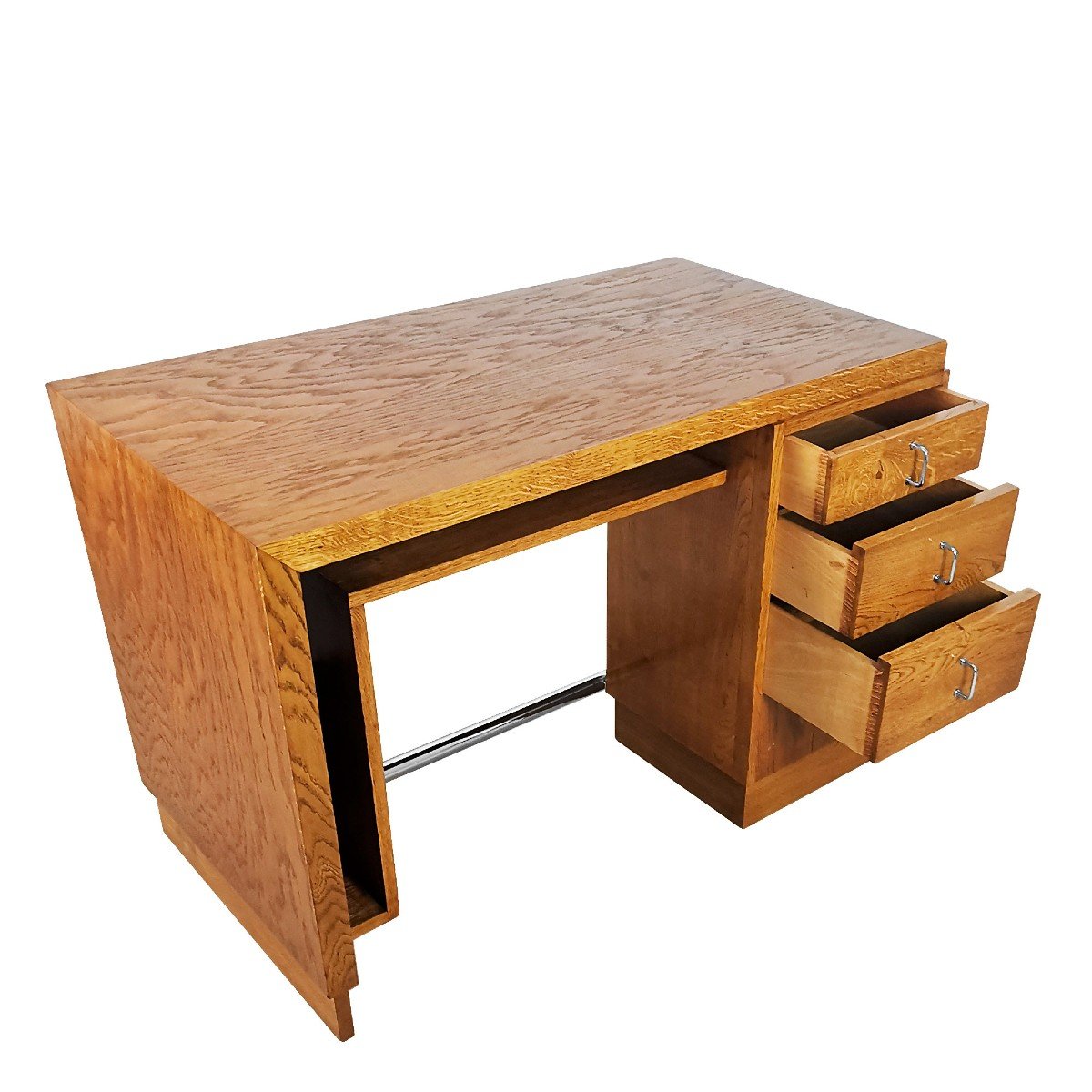 Small Double Sided Cubist Art Deco Desk In Solid Oak - France 1930-photo-8